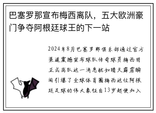 巴塞罗那宣布梅西离队，五大欧洲豪门争夺阿根廷球王的下一站